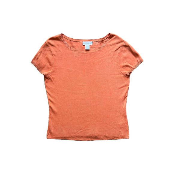 Vtg 90s Worthington Knit Top Orange Silk Blend Stretchy Colorful Vibrant Summer - Picture 1 of 6